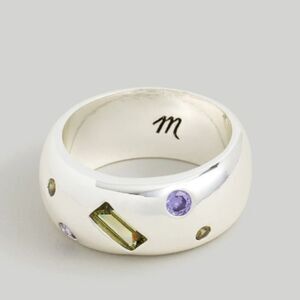 Madewell Crystal Inlay Chunky Ring in Sunfaded Mint & Silver Finish NWT